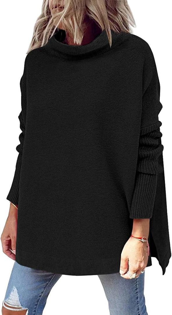 LILLUSORY Women's Mock Turtleneck Sweater Oversized Long Sleeve Casual Knit Pullover Tunic Tops Wear with Leggings (X-Large, Black)
