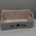 2X Thicker Large Cat Toy Bin Collapsible Cat Toy Box Sturdy Cat Toy Basket Kitten Toy Storage Bed for Organizing Cat Toys Treats Clothes and Accessories (Grey)