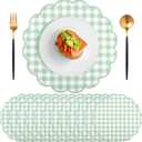 60 Pcs Sage Green Gingham Paper Placemats,13.5 Inch Scalloped Checkered Place Mats Disposable Placemat Decorative Paper for Table Setting BBQ Baby Shower Wedding Bridal Banquet Tea Party