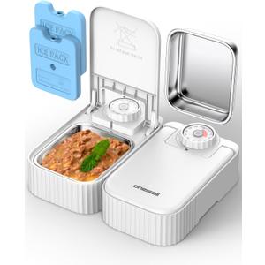 oneisall 2-Meal Automatic Cat Feeder for Wet & Dry Food, Wet Cat Food Dispenser with 2 Ice Packs and Stainless Steel Bowl, Automatic Pet Feeder for Cats and Small Dog with 48H-Timer (Dual Bowl Feeder)