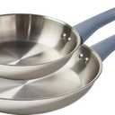 T-fal Essentials Stainless Steel Cookware Set, 2-Piece 8" and 10.5", Induction Compatible, Oven Safe 350F, Pots and Pans Set, Cooking Skillets, Cookware, Kitchen Frying Pans, Silver/Blue