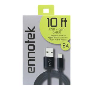 2 x Super Long <10 FEET> Nylon-Braided USB to 8pin Lightning Charging Cable  Charge Cord Compatible with iPhone 5-14, Airpods 1,2,3, Pro1,2, Airpods Max w/Quality Aluminum Connectors (Black)