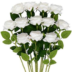 Mocoosy White Rose Artificial Flowers, Fake Roses with Long Stem Realistic Silk Rose Bouquets Wedding Valentines Day Decorations Faux Floral Arrangement Bridal Shower Party Home Table Decor