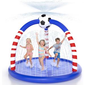 Splash Pad for Kids & Dogs, Large Outdoor Water Sprinkler Pad, Inflatable Water Play Mat with Soccer Sprinkler, Backyard Summer Water Toy for Toddlers Children Family Fun, 75 Inches Diameter