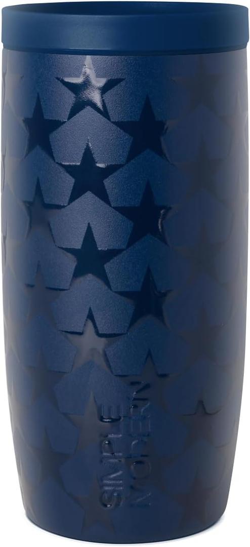 Simple Modern 4th of July Signature Voyager | 16oz Travel Coffee Mug Tumbler with 360 Lid | Gifts for Women Men | Ceramic-Lined Insulated Stainless Steel Cold Brew Iced Coffee Cup | Stars Navy