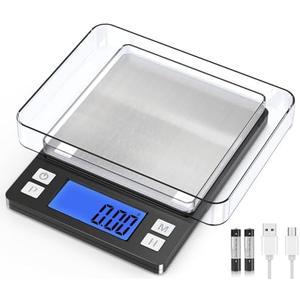 BOMATA 0.01g Small Digital Gram Scale, USB Rechargeable, Upgraded 1kg Jewelry Scale with Larger Display and Hold Function, High Precision, Grams and oz for Herb, Coin, Powder, Yeast, Kitchen Black