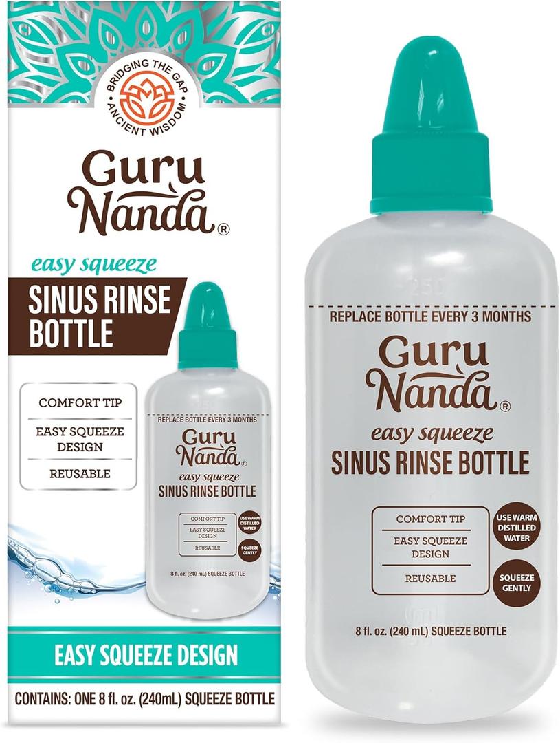 GuruNanda Sinus Rinse Bottle - Comfort Tip for Natural Nasal Irrigator Relief for Adults & Kids - 240ml Capacity