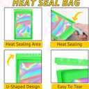 100 PCS Holographic Bags, Smell Proof Bag, Resealable Gift Bags, Clear Bags for Food Storage, Party Favor Bag, Mylar Sample Bag for Jewelry, Lipgloss, Eyelash | Green, 4x6 Inch