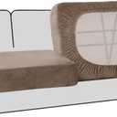 H.VERSAILTEX Stretch Velvet 2 Piece T Cushion Sofa Slipcovers - Individually Fitting Cushion Covers for 2 Cushion Couch - Stay in Place (Taupe)