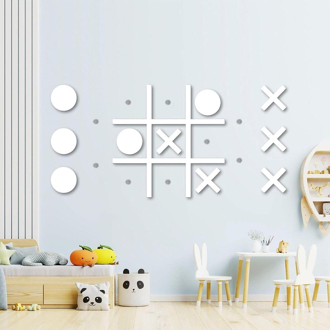 Magnetic Tic Tac Toe Wall-Mount Game,Game Room Decor,Hallway Decor,Playroom Decor,Modern Wall Decals for Kids Room,Classroom&Offices,Best Gift for Family, Friends (White)