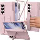 for Samsung Galaxy Z Fold 5 Case with S Pen Holder & Slim Stylus, Z Fold 5 Wrist Strap Case with Kickstand Hinge Protection Screen Protector Raised Edge Protection Cover Case for Z Fold 5 Pink