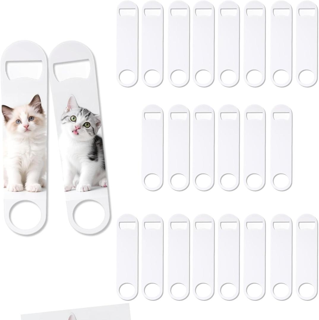 25 Pcs Sublimation Bottle Opener Personalized Blanks Flat Beer Bottle Opener Stainless Steel Sublimation Blank Products for Bar Kitchen Restaurant (White