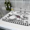 Farmhouse Barn Dish Drying Mat 18x24 Inch Cow Rooster Absorbent Microfiber Dish Drainer Rack Pad Bottles Protector for Kitchen Counter