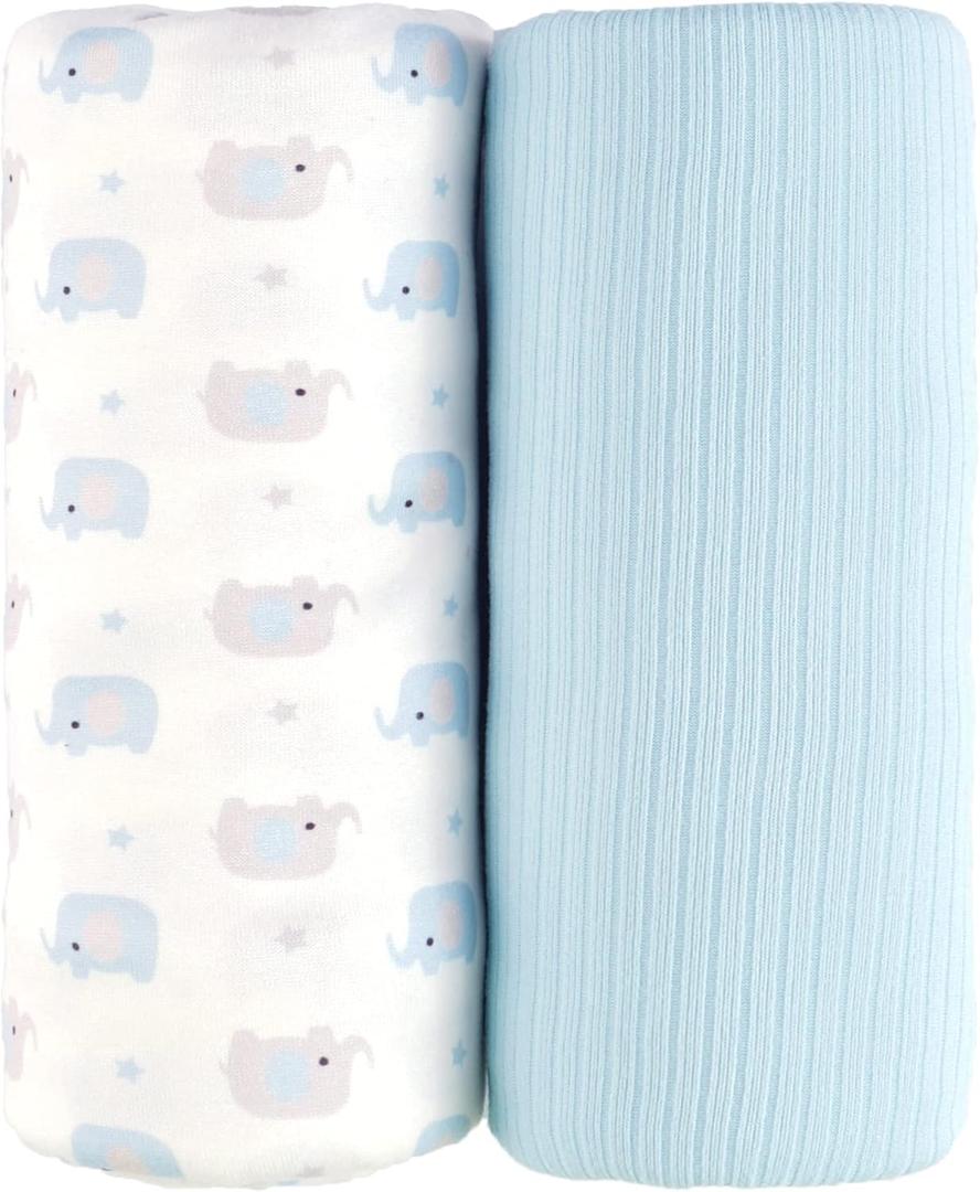 Jersey Swaddle Blanket, Ultra Soft Stretchy Receiving Blanket, Baby Boy Newborn Swaddle Wrap, 40 x 30 inches, 2 Pcs, Elephant