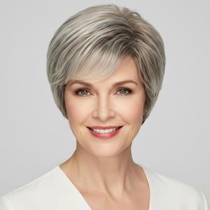 Fluffy Mixed Brown Natural Pixie Cut Wig 12 Inch Layered With Bangs Synthetic Short Wigs For White Women Everyday and Party