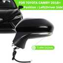 Side Mirror for Toyota Camry 2018 2019 2020 2021 2022 2023 2024 Power| Heated |Turning Signal |-6Pins, Left Driver Side Door Mirror,replace for Partslink # TO1320367, Black LH