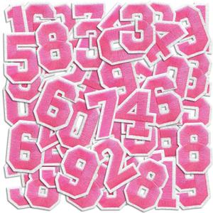Number Iron On Patches, Numbers 0-9 Embroidery Applique Patch, DIY Decorative Heat Press Patches for Clothing Jeans Jackets Backpacks Hats (Pink)