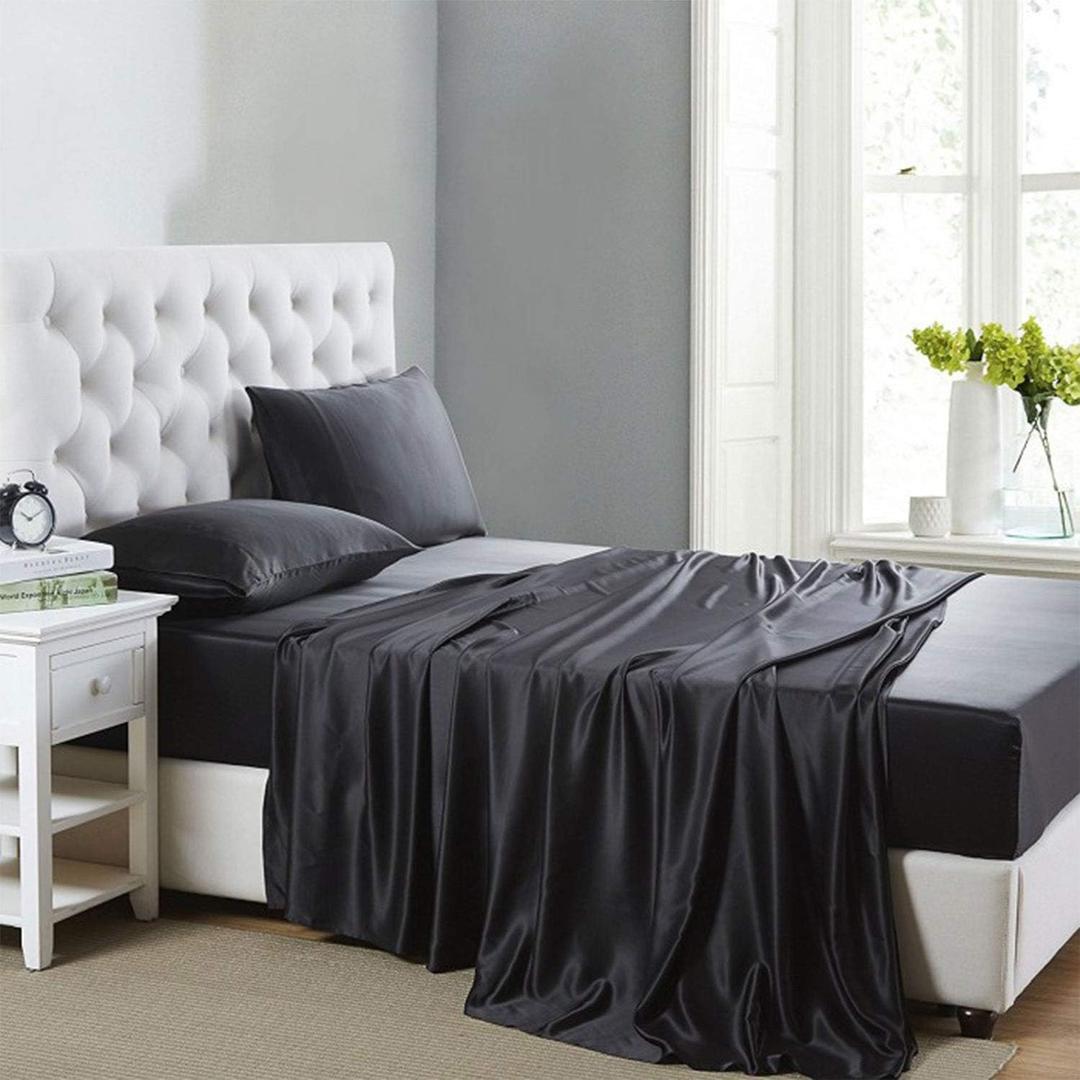 Lanest Housing Silk Satin Sheets, Full Size Satin Bed Sheet Set with Deep Pockets, Cooling Soft and Hypoallergenic Satin Sheets Full - Black