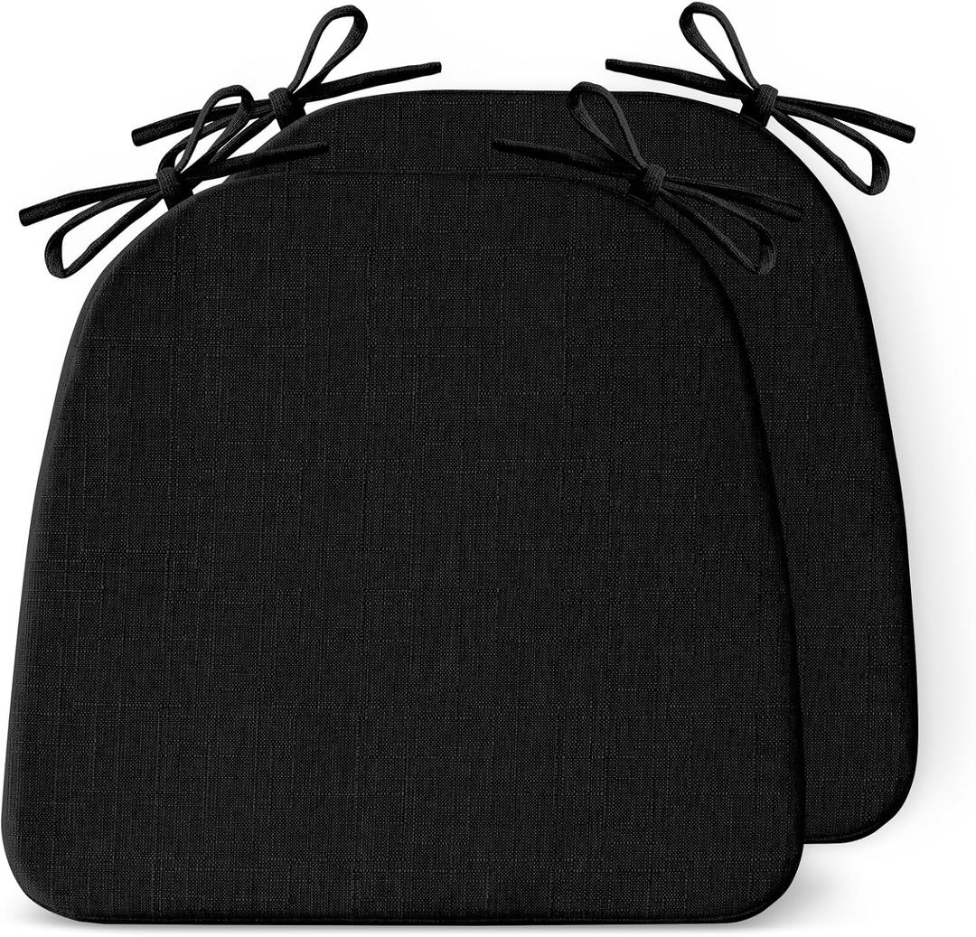 IASEAHK Chair Cushions for Dining Chairs Set of 2, Non Slip Kitchen Chair Pads, 17" x 16" x 2", Indoor Dining Chair Cushions with Ties, D-Shaped Seat Cushions for Kitchen Chairs, Black, 2 Pack
