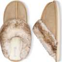 Besroad Indoor Outdoor Furry Faux Fur Winter Warm House Slippers Soft Flat Slide Slippers for Women Brown 6-7