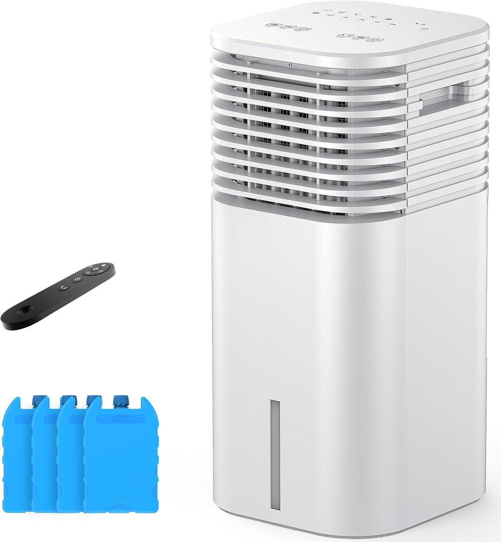 FLOWBREEZE 24" Windowless Portable Air Conditioner, 15H Timer & 120Oscillation, 3-IN-1 Portable AC Unit w/Remote, 2Gal Tank, 3 Modes & Speeds, Ultra-Quiet Ventless Swamp Cooler for HomeOffice, Chalky