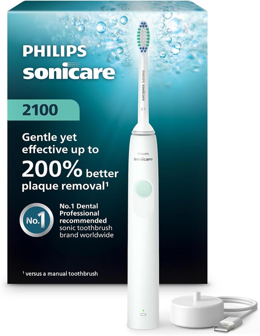 Philips Sonicare 2100 Series Electric Toothbrush - Sonic Toothbrush with Advanced Sonic Technology, Two Intensity Settings, Smartimer & Quadpacer, White, Model HX3661/04