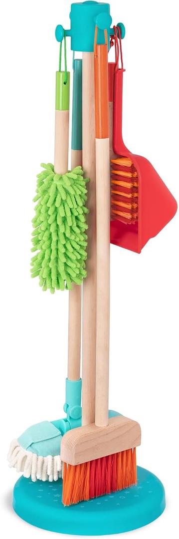 Battat Kids Cleaning Set Cleaning Toys for Toddlers, Children Pretend Play Kit Broom, Mop, Brush, Dustpan, Duster Sweep n' Clean 2+ Years