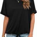 ENMAIN Womens Casual Crewneck T-Shirts Rolled Short Sleeve Basic Tee Shirts Elastic Hem Summer Tops, XXL