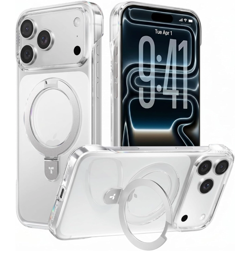 TORRAS Ostand Slim for iPhone 17 Pro Max Case Clear, Upgraded Magnetic Stand, Fit for MagSafe, Frameless with Thin OpenEdge Fit, Minimalist Phone Case for iPhone 17 Pro Max, 6.9'', Drop Protection
