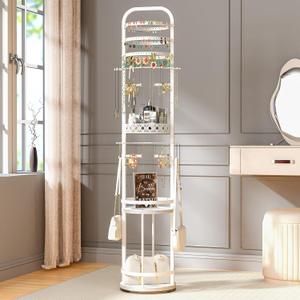 Large Jewelry Organizer Stand, 360 Rotating Handing Jewelry Organizer for Display and Storage, Metal Floor Jewelry Tree Organizer for Necklace, Earring, Bracelet, Bag, Women Jewelry Holder Organizer (10 Tiers)