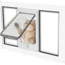 Pet Door for Windows Width Adjustable 24.41" to 28.35" 10 Minute Easy Installation Magnetic Suction Design Cat Door for Window Use S