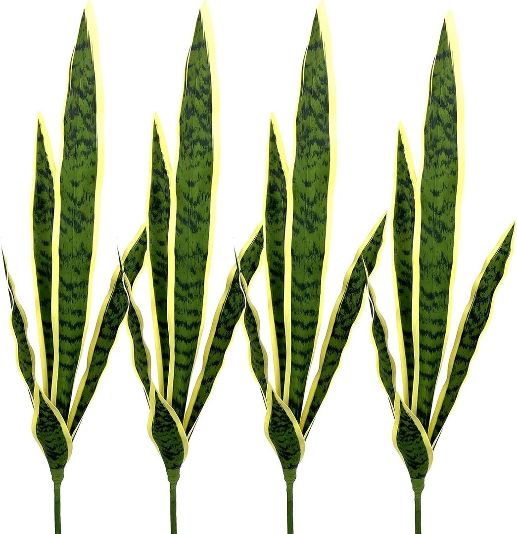 Beebel 4 Pcs Artificial Plants 30" Sansevieria Snake Plant Plastic Greenery Perfect Faux Agave Plant for Home Office Indoor and Outdoor Dcor (Yellow)