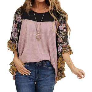 CASURESS Womens Floral Printed 3 4 Sleeve Shirt Batwing Loose Tops Blouses Pullover (Large, Type 7)
