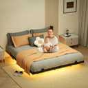 LUKIROYAL Floating Bed Frame Full Size with Smart LED Lights and Charging Station - Modern LED Bed Frame with Lights, Easy Assembly, No Box Spring Needed, Floating Beds