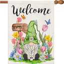 2 x Spring House Flag 28x40 Inch Double Sided Outside, Spring Summer Garden Flags Gnomes Welcome Yard Outdoor Flag