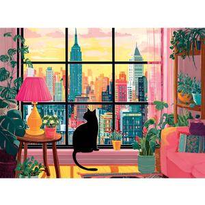 500 Pieces Jigsaw Puzzles for Adults, Black Cat in City Jigsaw Puzzle for Adults Elders Seniors, Colorful Art Jigsaw Puzzle, Interlock Letter on Back, Home Decor Birthday Party Gift Toys 20.5 x 15 in