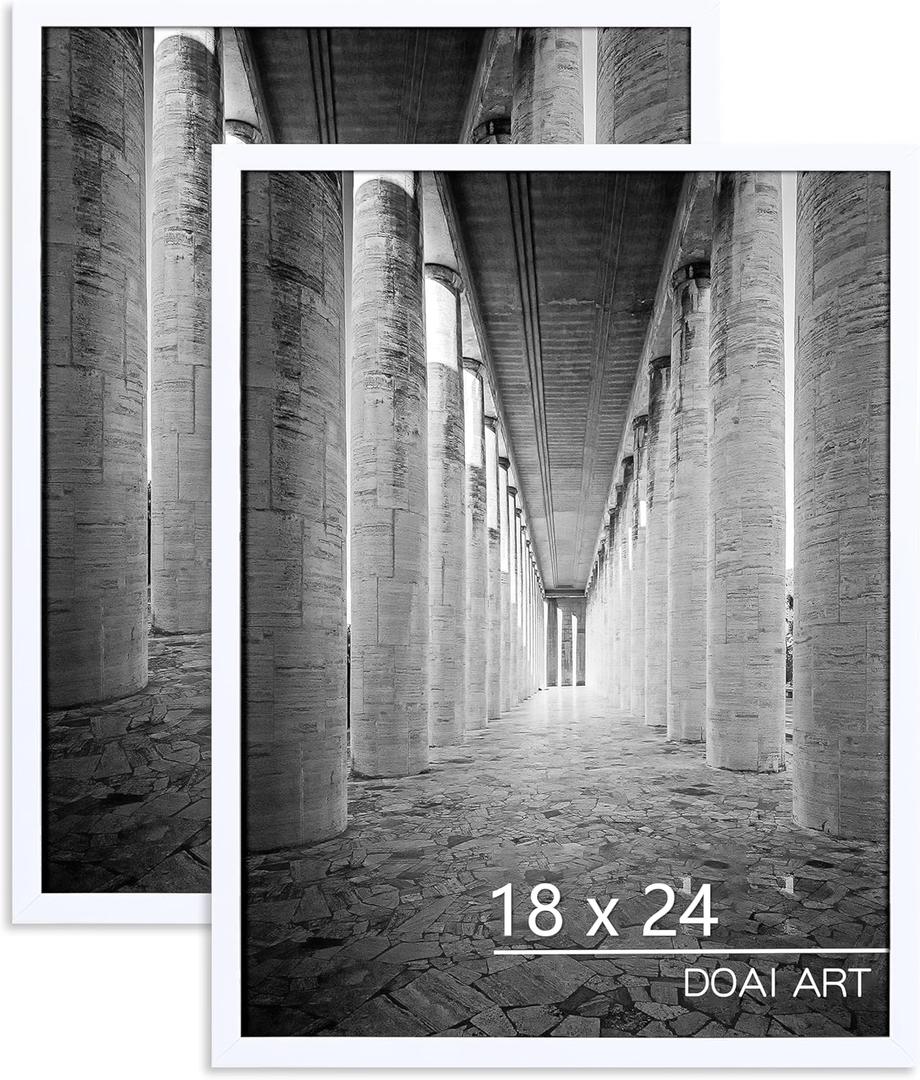 DOAI ART 18x24 Poster Frame 2 Pack, White 18 x 24 Picture Frames for Horizontal or Vertical Wall Mounting, Scratch-proof Safe and Artistic Large Photo Frame Wall Art