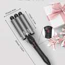Three Barrel Curling Iron 1 Inch with LED Display, 15 Heat Settings 180-430F, Tourmaline Ceramic Triple Hair Waver for Beach Waves, Dual Voltage 110-240V, Auto Shut-Off, Glove Included, Gray