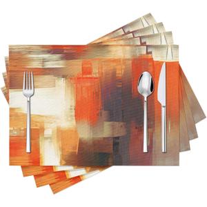 Modern Art Placemats Set of 4 Orange Abstract Painting Place Mats Washable Linen Placemat for Kitchen Dining Table Home Party Decor 18x12 Inches