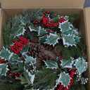 Timer - Christmas Wreath with Lights, 20" Christmas Wreaths for Front Door with 30LED Thick Norfolk PE Pine & Holly Leaves Red & Silver Berries Pinecones, Xmas Door Wreath for Indoor Outdoor Wall Home