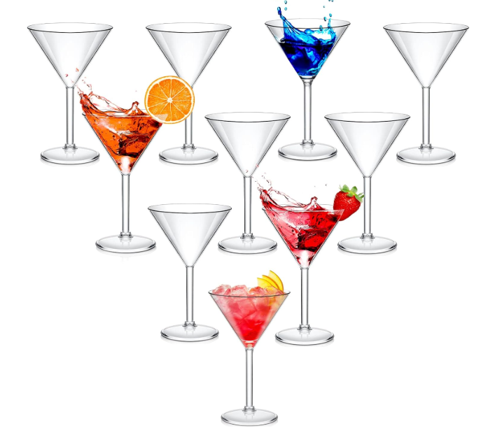 Perthlin 6 Pack Plastic Martini Glasses Bulk 10 oz Large Reusable Clear Cocktail Glasses Unbreakable Acrylic Plastic Cup Drinkware for Bar Margarita, Whiskey Wedding New Year Party Supplies
