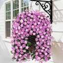 HyeFlora Artificial Fake Hanging Flowers with Basket for Outdoor Decoration,UV Resistant Faux Silk Daisy Flowers Light Fuchsia Orchid Vines in Planter Realistic Hanging Baskets for Home Porch Garden