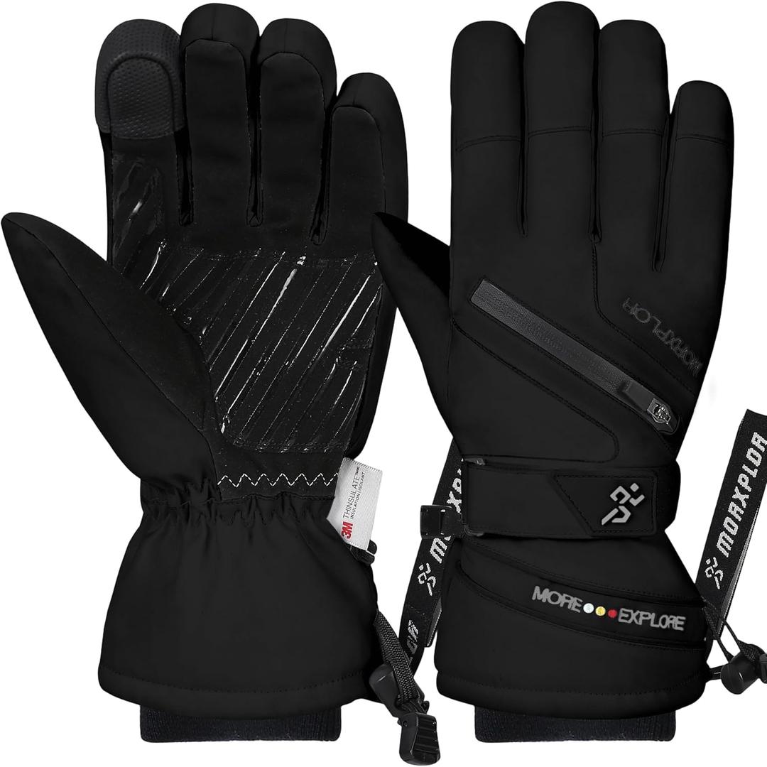 Winter Ski Snow Gloves Men Women,Windproof Touchscreen Snowboard 3M Thinsulate Insulated Warm Winter Snowmobile Gloves (Medium, Black)