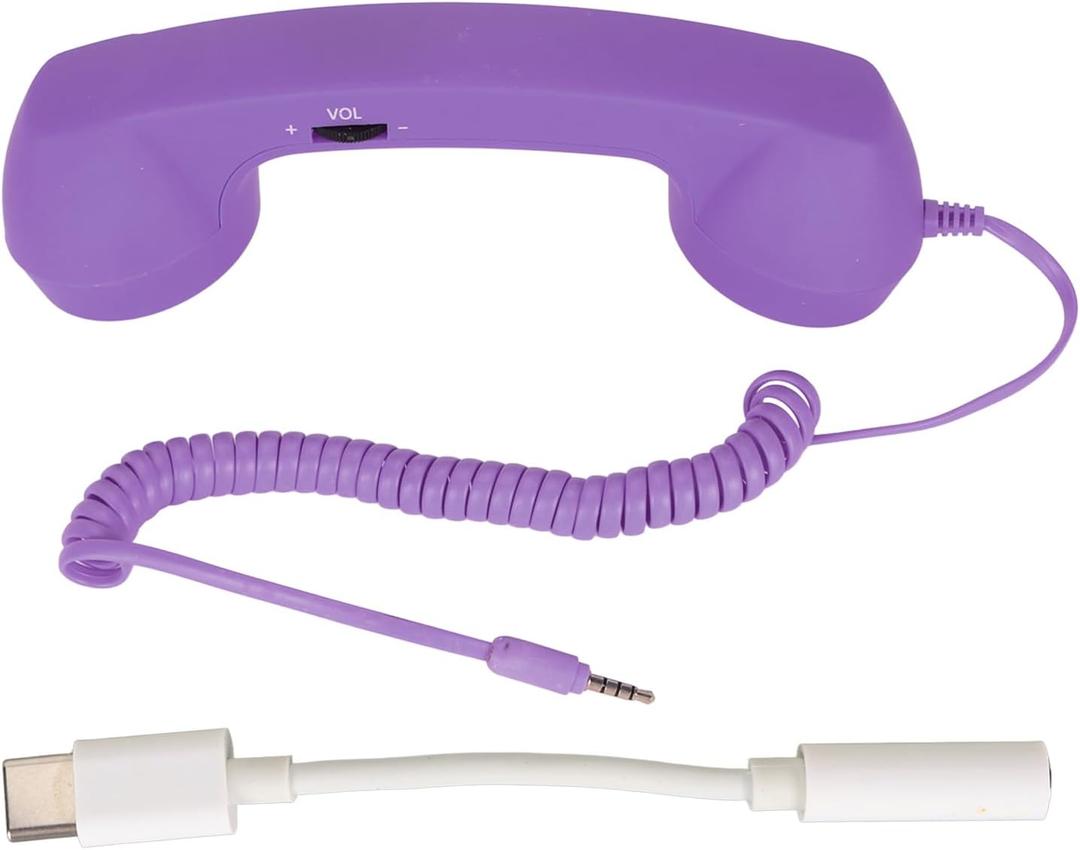 Telephone Handset for Cellphone, Retro Phone Handset with 3.5mm Jack Mobile Phone Receiver Old Telephone Headset Handheld Receiver for Cell Phone(Purple)