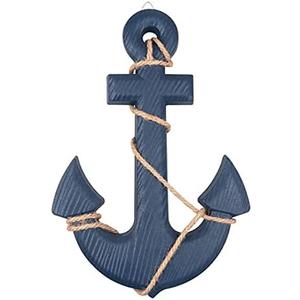 13" Nautical Wooden Anchor with Rope Nautical Beach Wood Anchor Wall Art Decor Door Hanging Ornament Beach Theme Home Decoration (Blue)