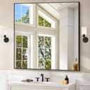 Black Bathroom Mirror for Wall, 42x42 Inch Wall Mounted Rectangle Mirrors with Metal Frame, Large Modern Vanity Wall Square Mirror for Bathroom Living Room, Entryway