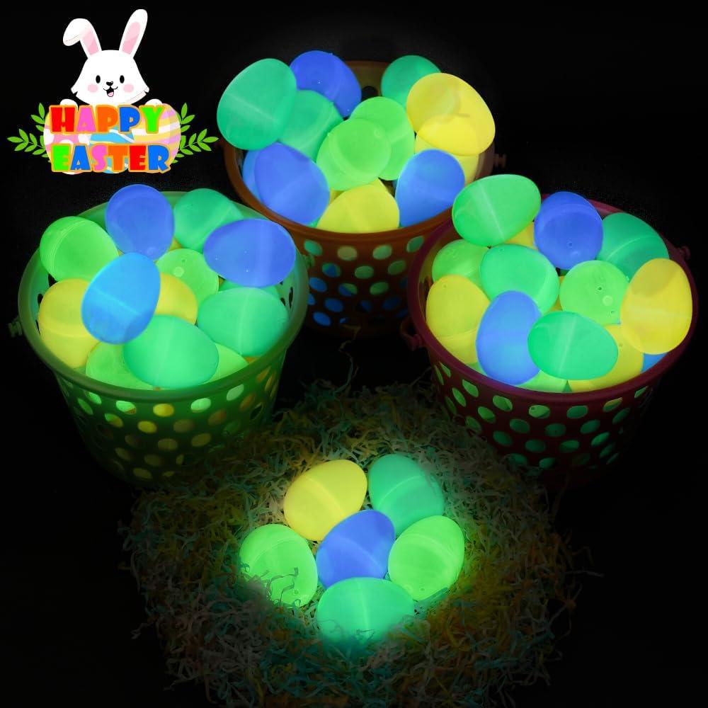 72 Pcs Glow in the Dark Easter Eggs, Plastic Easter Eggs for Party Favors Basket Stuffers Easter Decorations Supplies