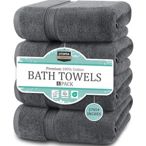 Utopia Towels 4 Pack Premium Bath Towels Set, 27 by 54 Inches, 100% Ring Spun Cotton 600GSM, Lightweight and Highly Absorbent Quick Drying Towels, Perfect for Daily Use, Grey