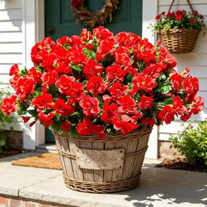 Yastouay Artificial Flowers for Outdoors Decoration, 4 Bundles UV Resistant Fake Outdoor Flowers, Realistic Artificial Plants & Flowers Faux Flowers for Garden Porch Window Box Outdoor Decor (Red)