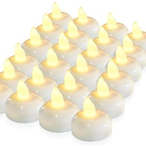 Homemory 200 Hours 24 Pack Flameless Floating Candles, Warm White Led Flickering Tealight Candles in Bulk, Decor for Wedding, Party, Centerpiece, Pool, Christmas